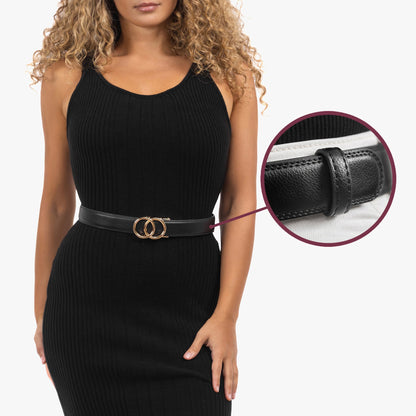 Women’s Black Leather Ratchet Belt – Adjustable Waist