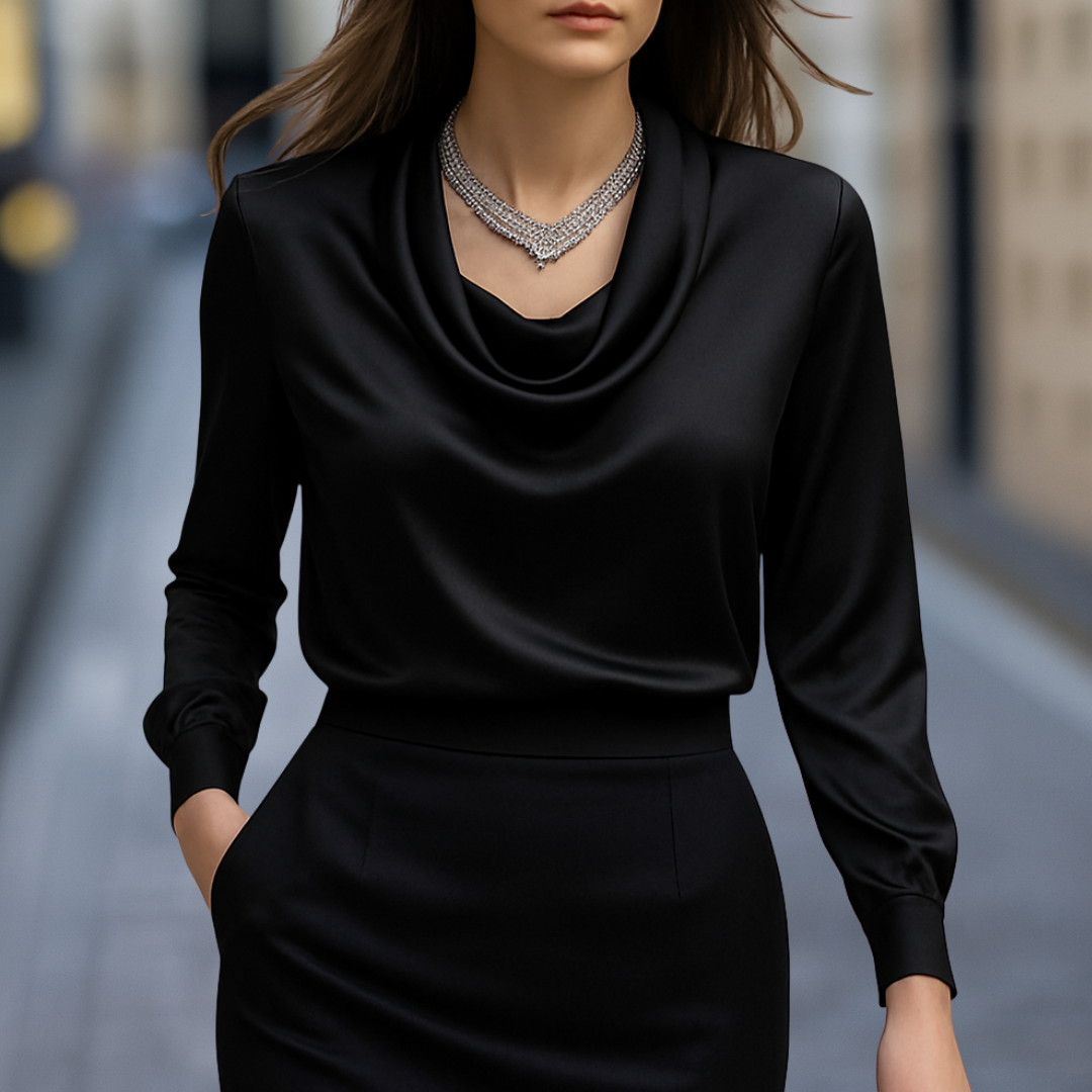 Sarina - Damen Bluse Mit Wasserfallkragen Und Knopfmanschetten