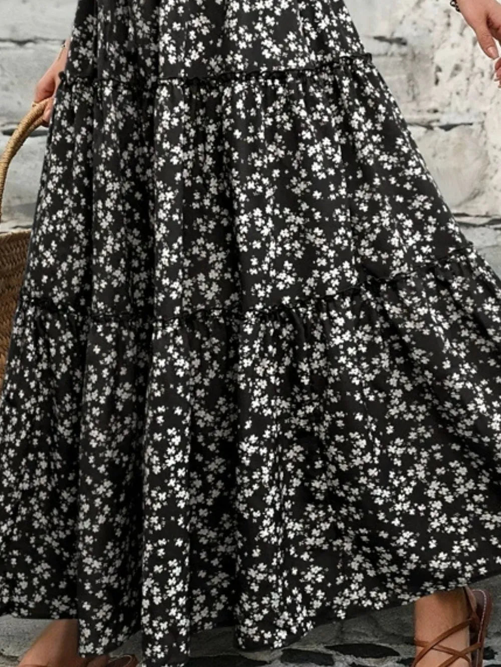 Women's Floral Tiered Maxi Skirt – Boho Lightweight Summer Skirt Flowy Gathered Waist