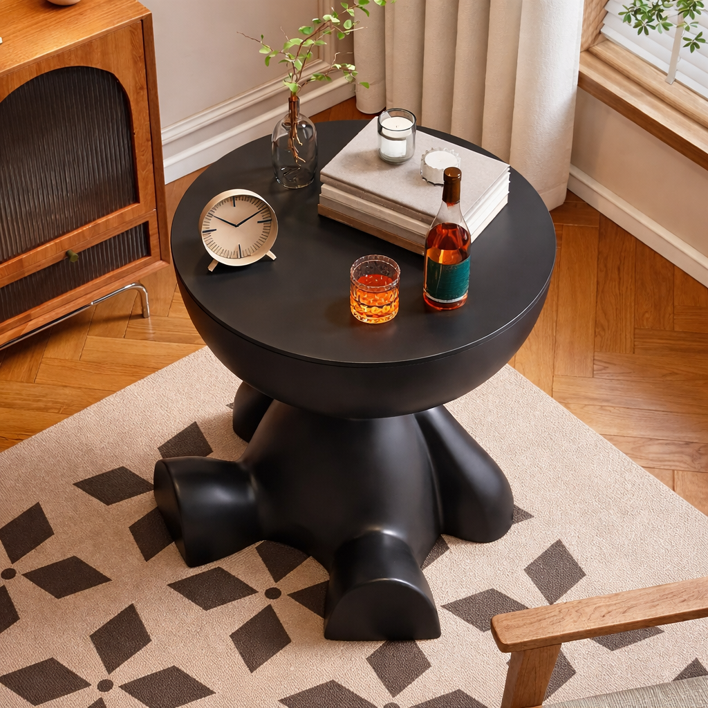 Table d’appoint noire multifonction – design original en résine