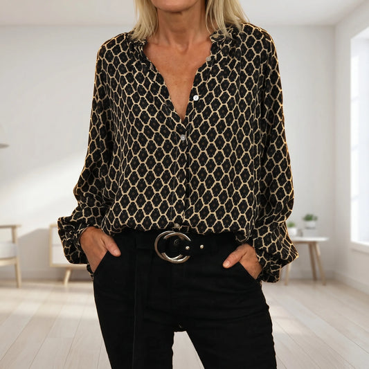 Blouse dames | Print blouse met v-hals en lange mouw