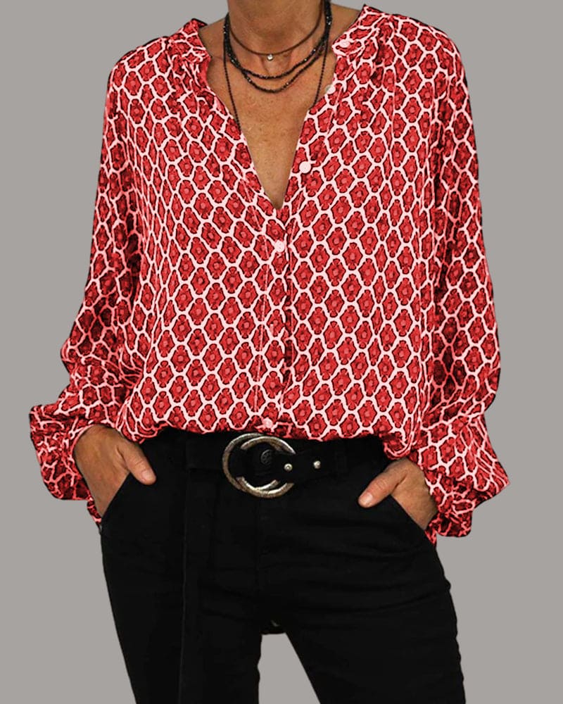 Blouse dames | Print blouse met v-hals en lange mouw
