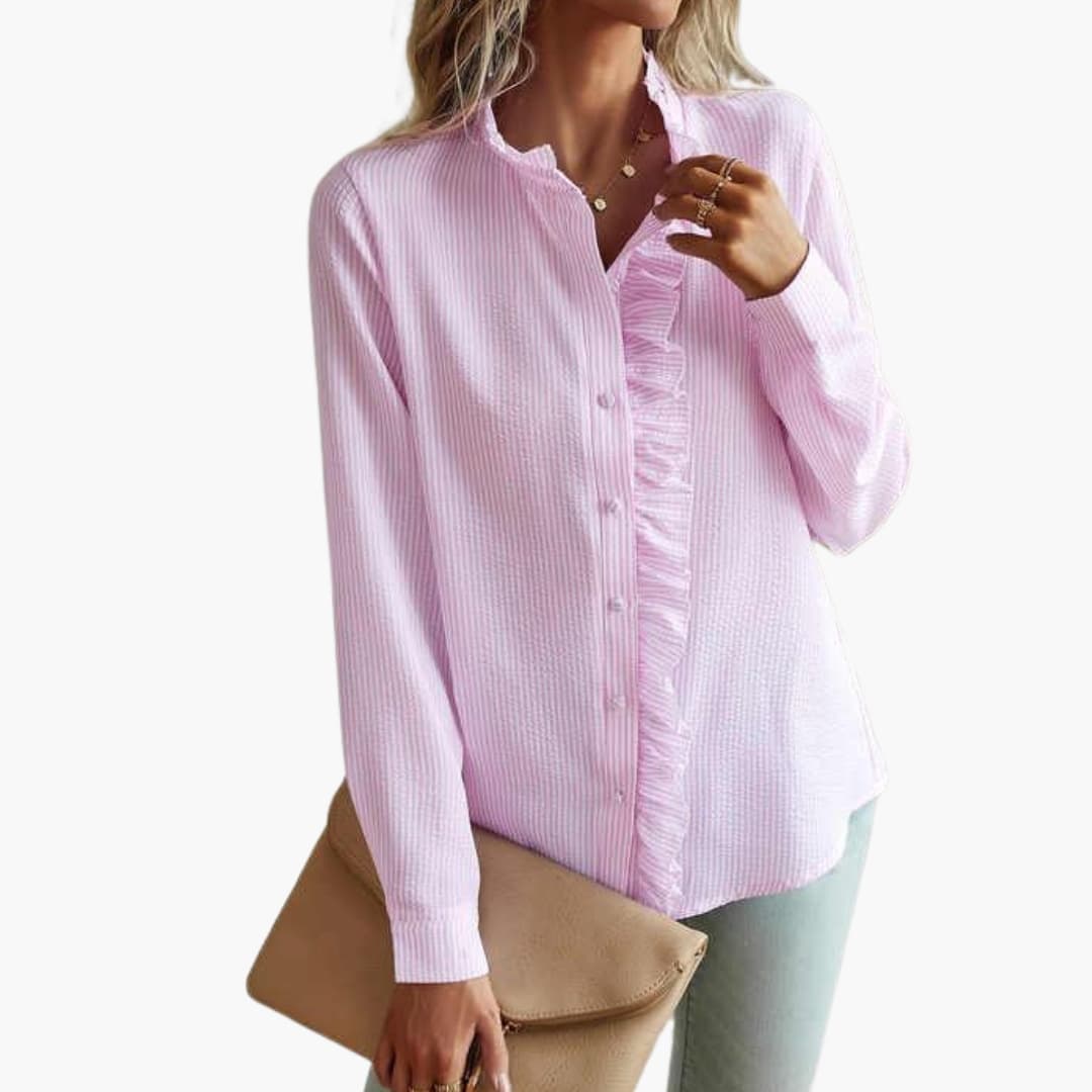 Camille Damesblouse met Ronde Hals en Vloeiende Mouwen