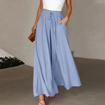 Pantalon Palazzo Large Taille Haute Femme – Pantalon Confortable à Cordon