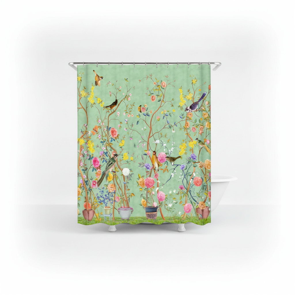Blumen Und Vogelmotiv Duschvorhang - AquaFlora