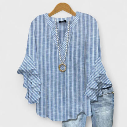 Damenbluse Slim Fit Casual mit Volantärmel und V-Ausschnitt