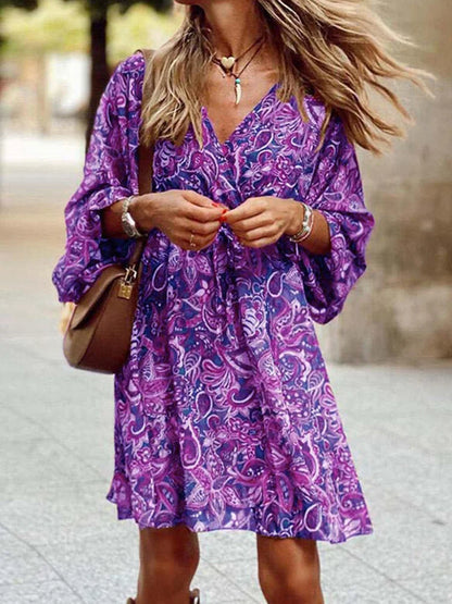 Edith Robe Bohème Femme – Imprimé Cachemire, Manches Évasées 3/4 & Coupe Fluide