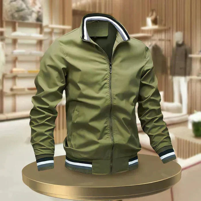 Bomber Giacca Uomo | Cerniera Integrale & Bordo a Righe Sportivo
