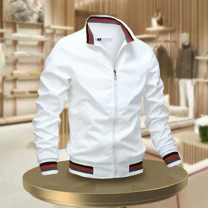 Bomber Giacca Uomo | Cerniera Integrale & Bordo a Righe Sportivo