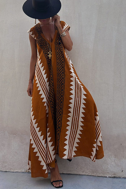 Breezy Maxi Dress | Ethnic Print, Ankle-Length, Short Sleeve 1