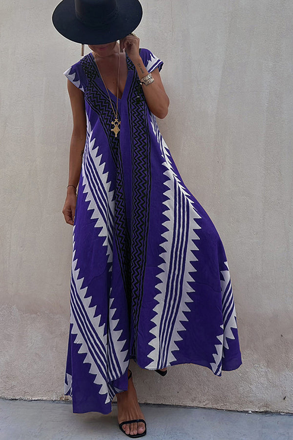 Breezy Maxi Dress | Ethnic Print, Ankle-Length, Short Sleeve 12