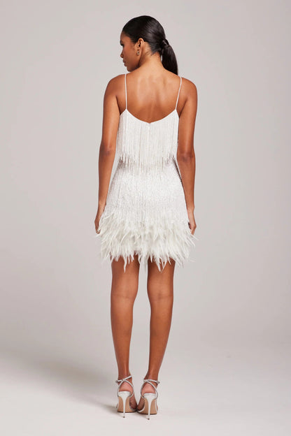 Robe de cocktail pour femme avec franges de plumes