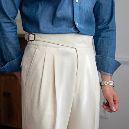 Pantalon Homme Taille Haute à Plis Avec Boucle