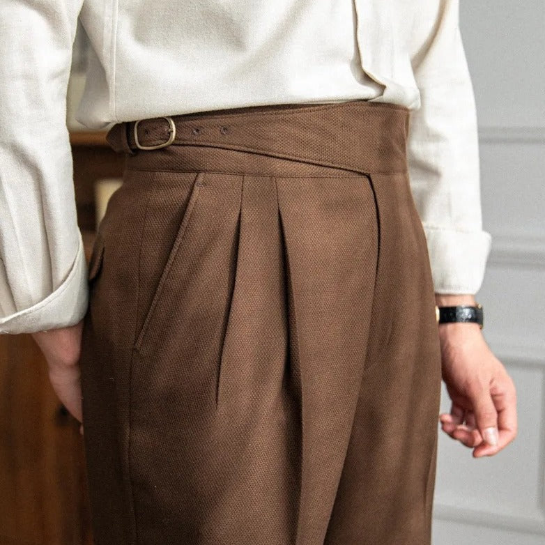Pantalon Homme Taille Haute à Plis Avec Boucle