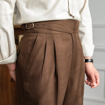 Pantalon Homme Taille Haute à Plis Avec Boucle