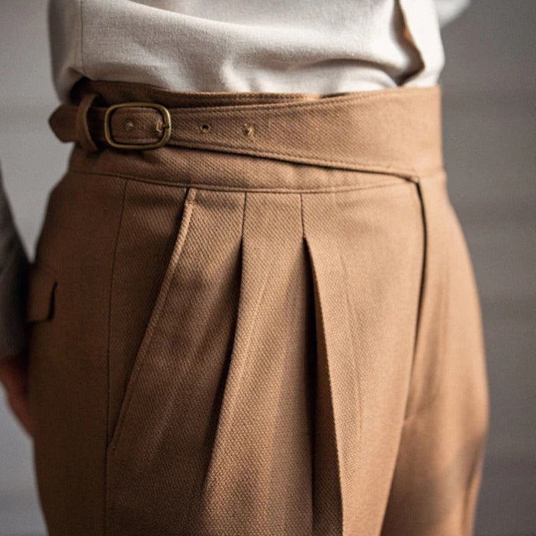 Pantalon Homme Taille Haute à Plis Avec Boucle