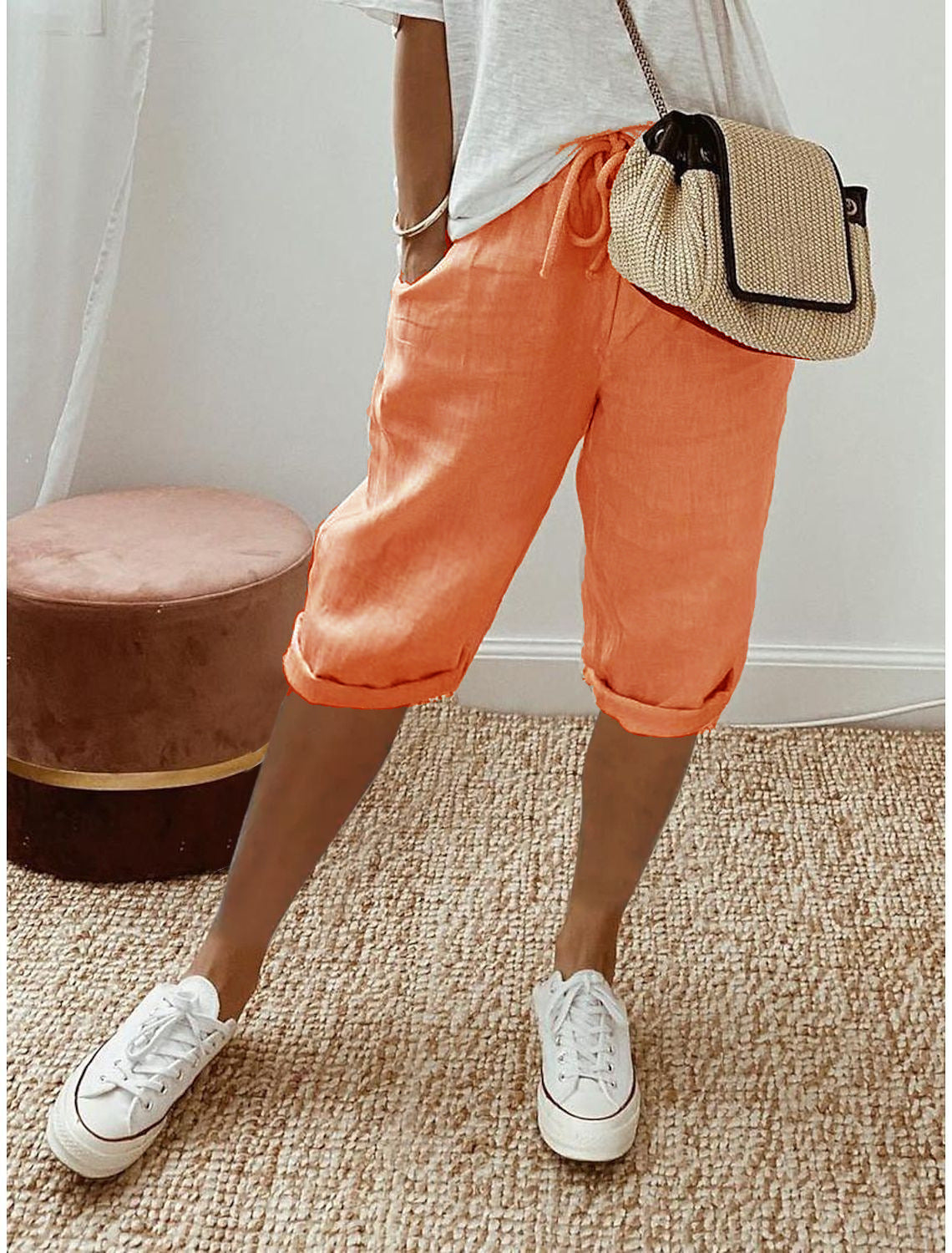 Broek dames | Capri broek met elastische taille en zakken
