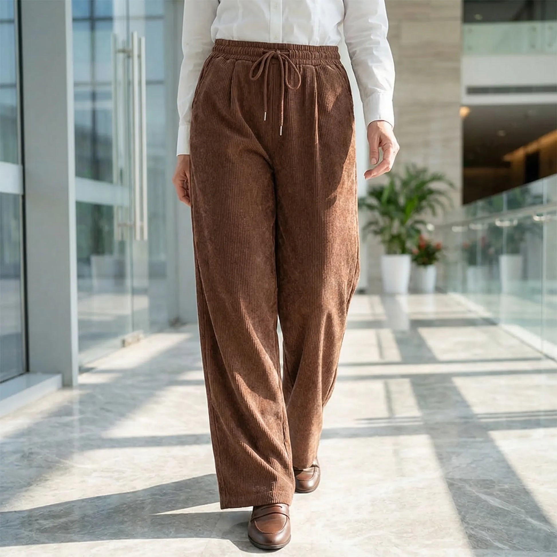 Broek dames | Casual loose fit broek met trekkoord