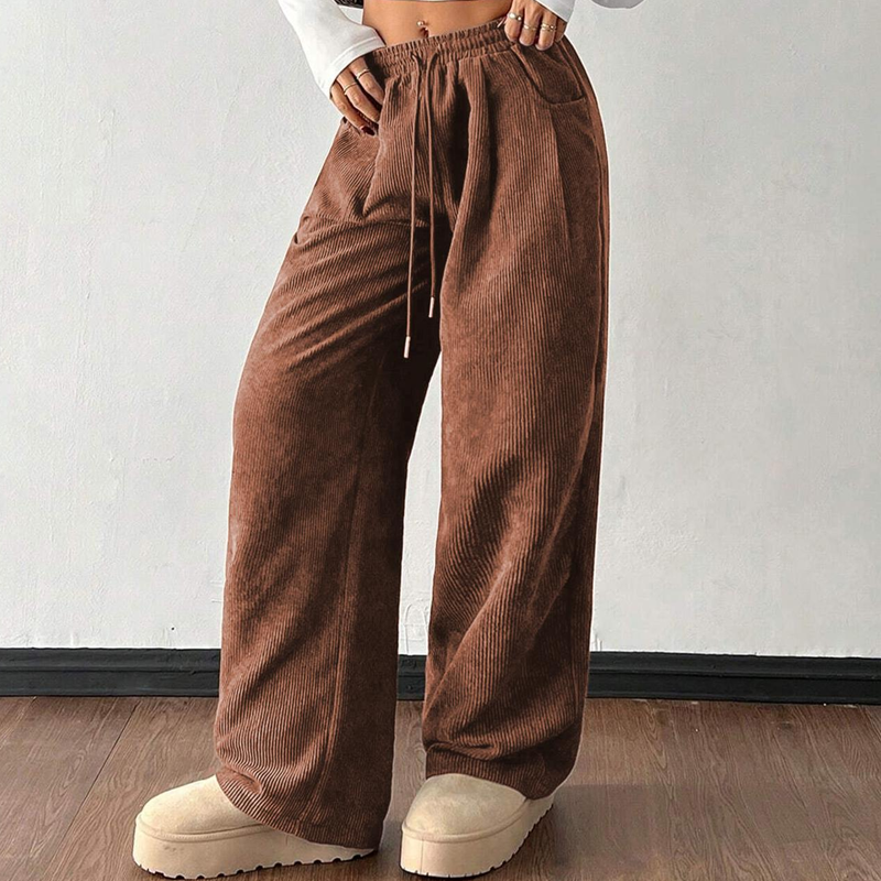 Broek dames | Casual loose fit broek met trekkoord