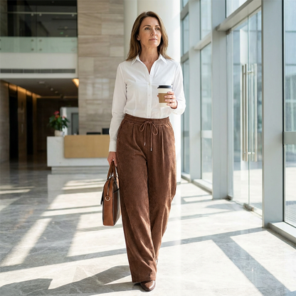 Broek dames | Casual loose fit broek met trekkoord