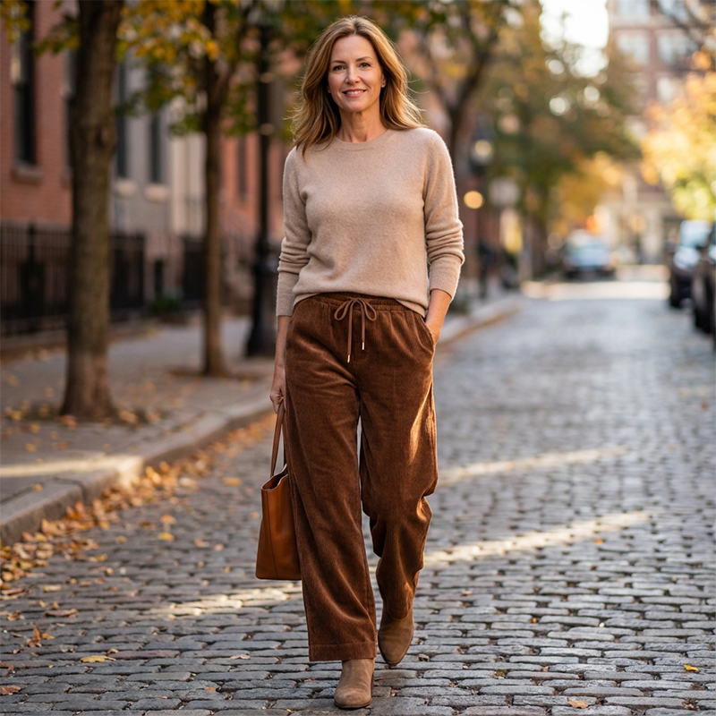Broek dames | Casual loose fit broek met trekkoord