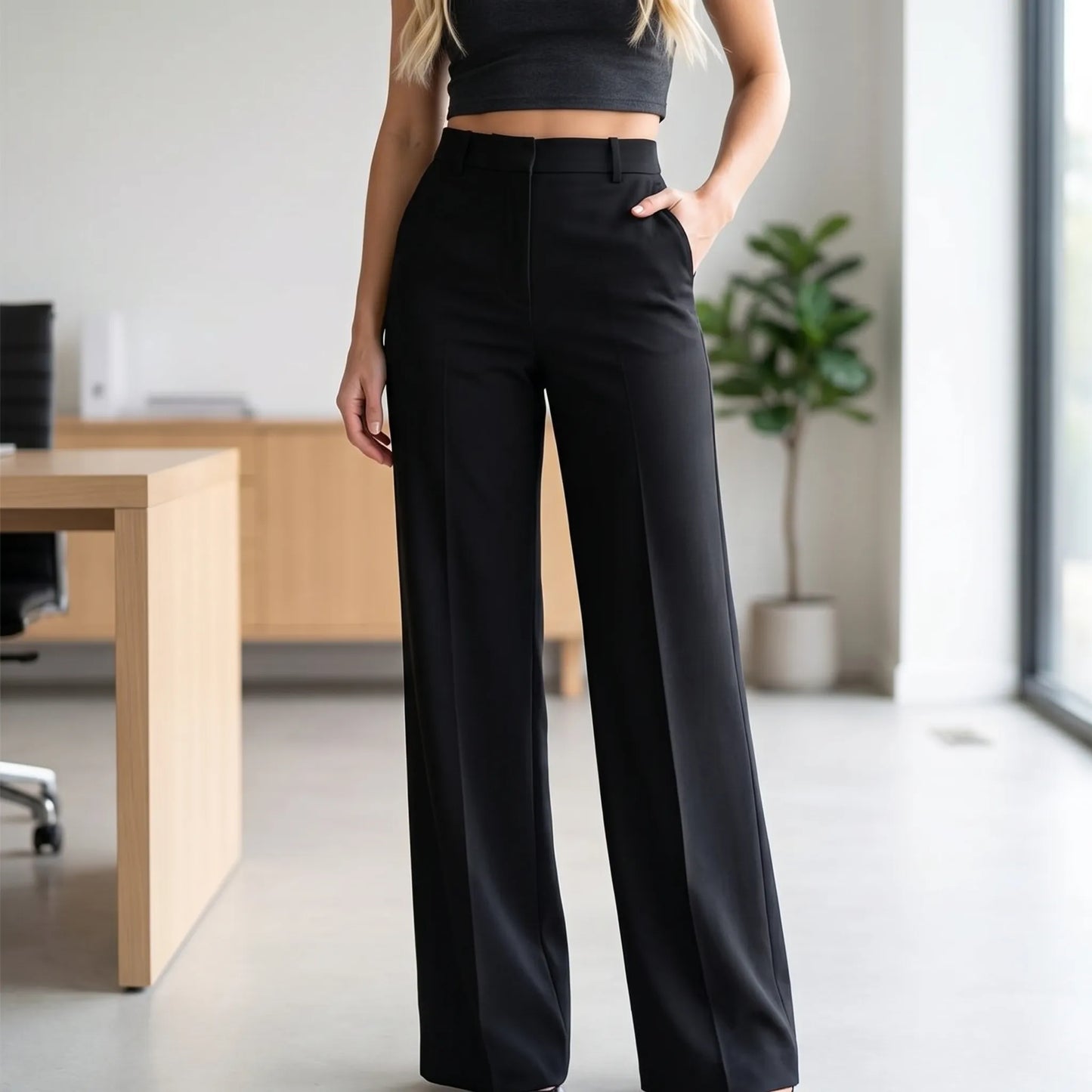 Broek dames | Pantalon met hoge taille en wijde pijpen