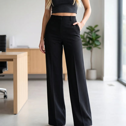 Broek dames | Pantalon met hoge taille en wijde pijpen