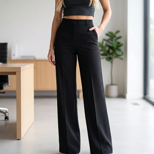 Broek dames | Pantalon met hoge taille en wijde pijpen