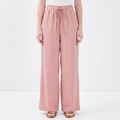 Broek dames | Wijde pijpen broek met hoge taille en trekkoord