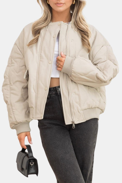 Brooke – Minimalist Quilted Bomber Jacket in Beige