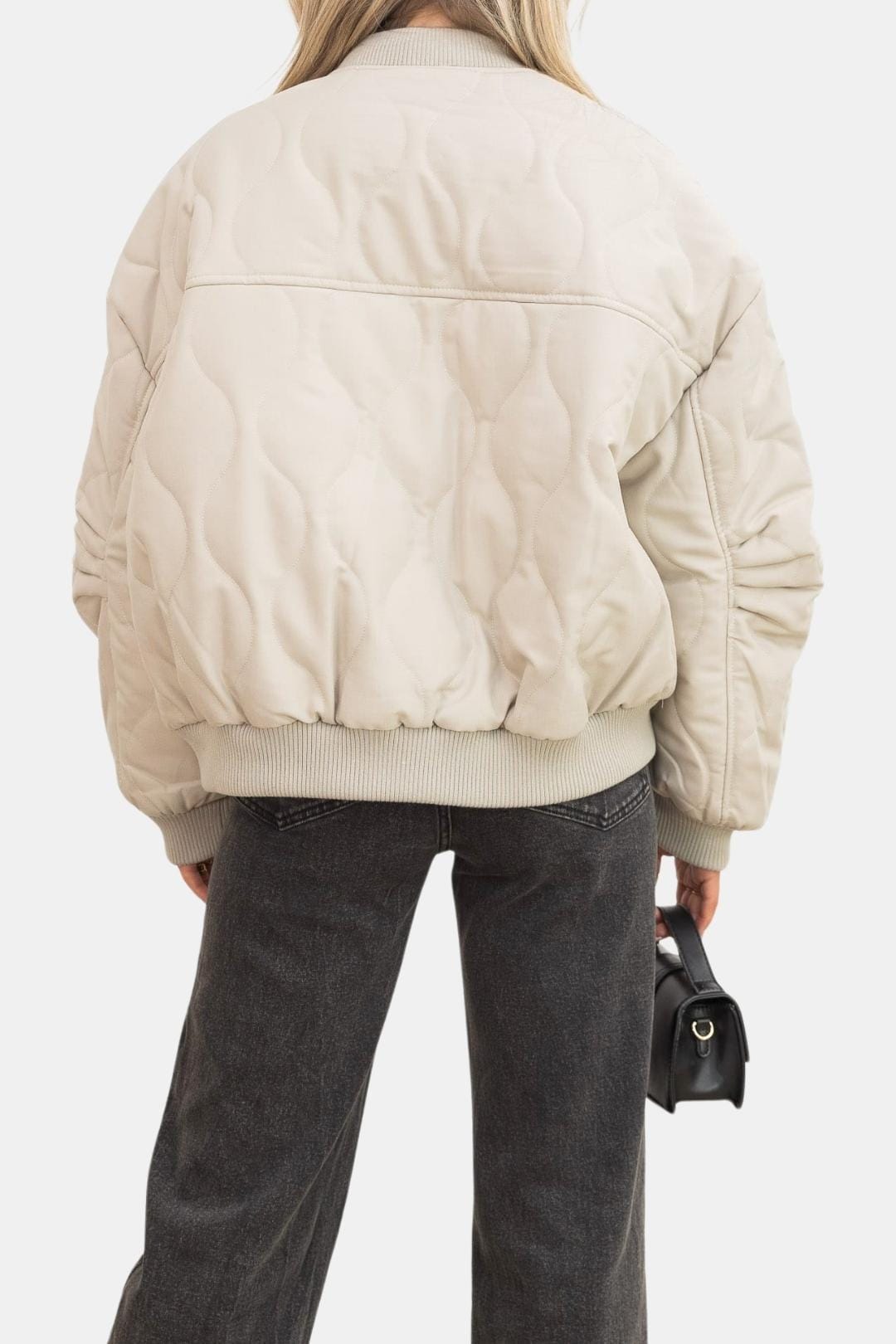 Brooke – Minimalist Quilted Bomber Jacket in Beige