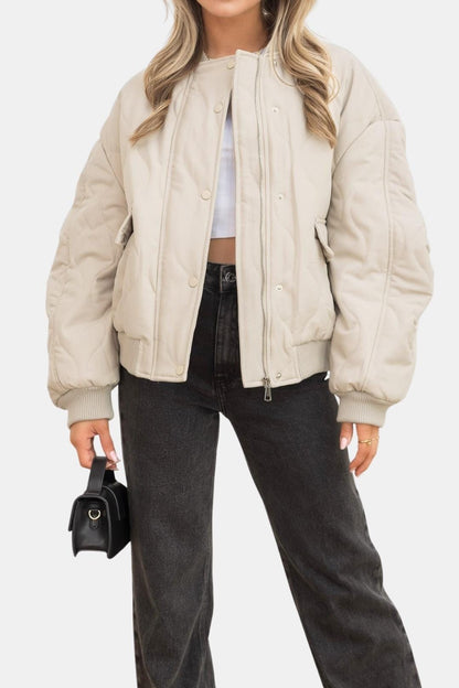Brooke – Minimalist Quilted Bomber Jacket in Beige