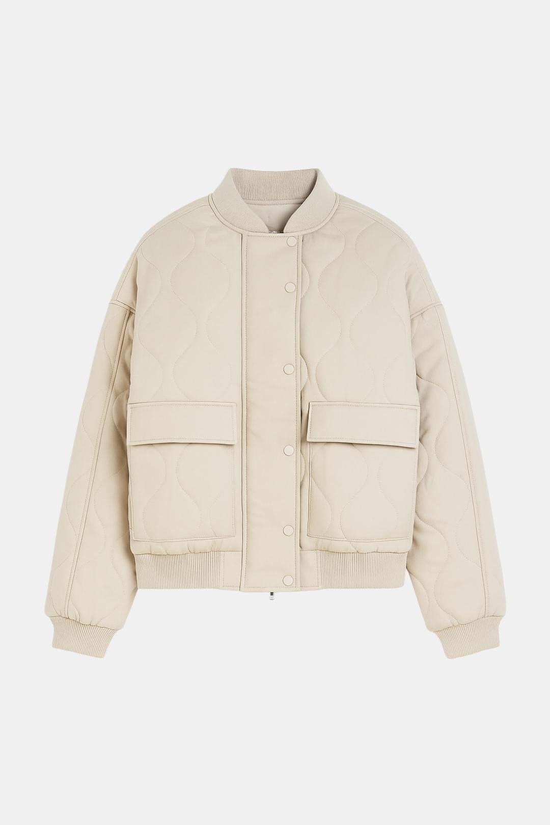 Brooke – Minimalist Quilted Bomber Jacket in Beige