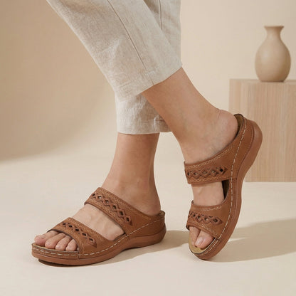 Laser-Cut Double Strap Comfort Orthopedic Slides - Timeless Ease for Sunny Days