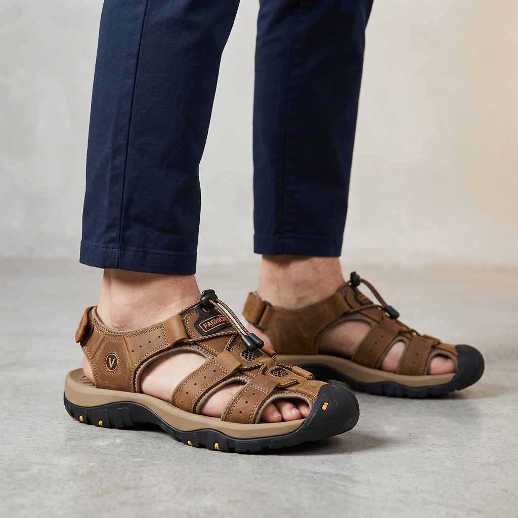 Men's Orthopedic Closed-Toe Sport Sandals with Adjustable Bungee Lacing