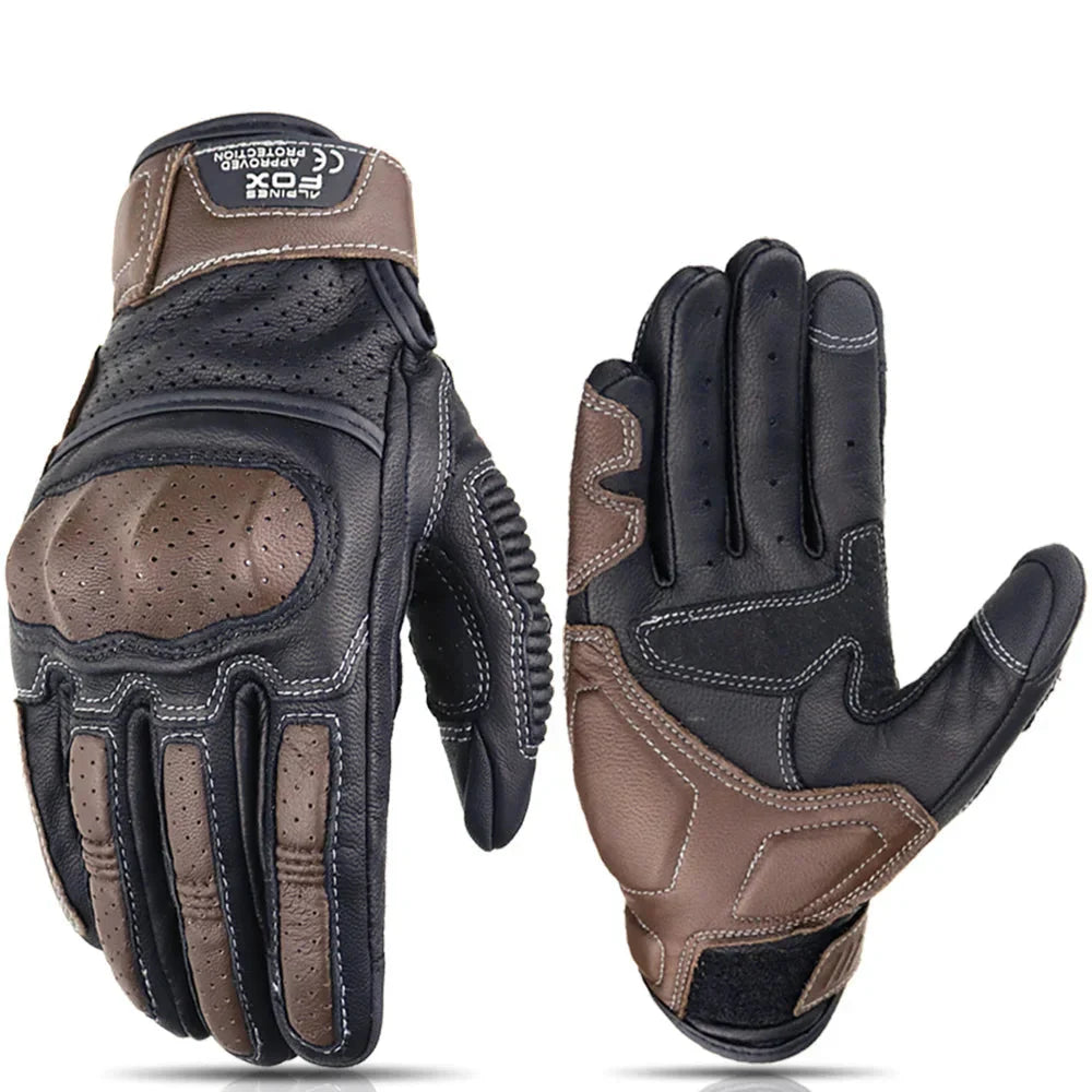 Bruine Vintage Leren Motorhandschoenen Heren met Touchscreen en Knokkelbescherming 7