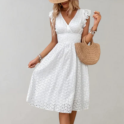 Priscilla Women’s Stylish Dress – Flutter Sleeve Elegant Casual Party Style