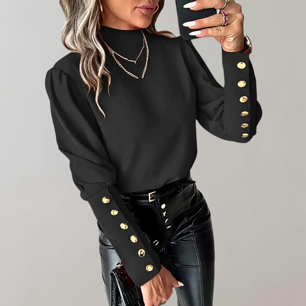 Adelina - Womens Top With Gold Button Detail