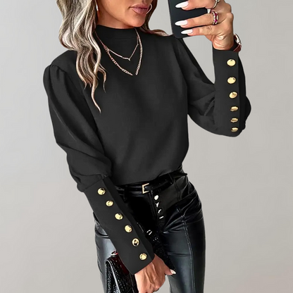 Adelina - Womens Top With Gold Button Detail