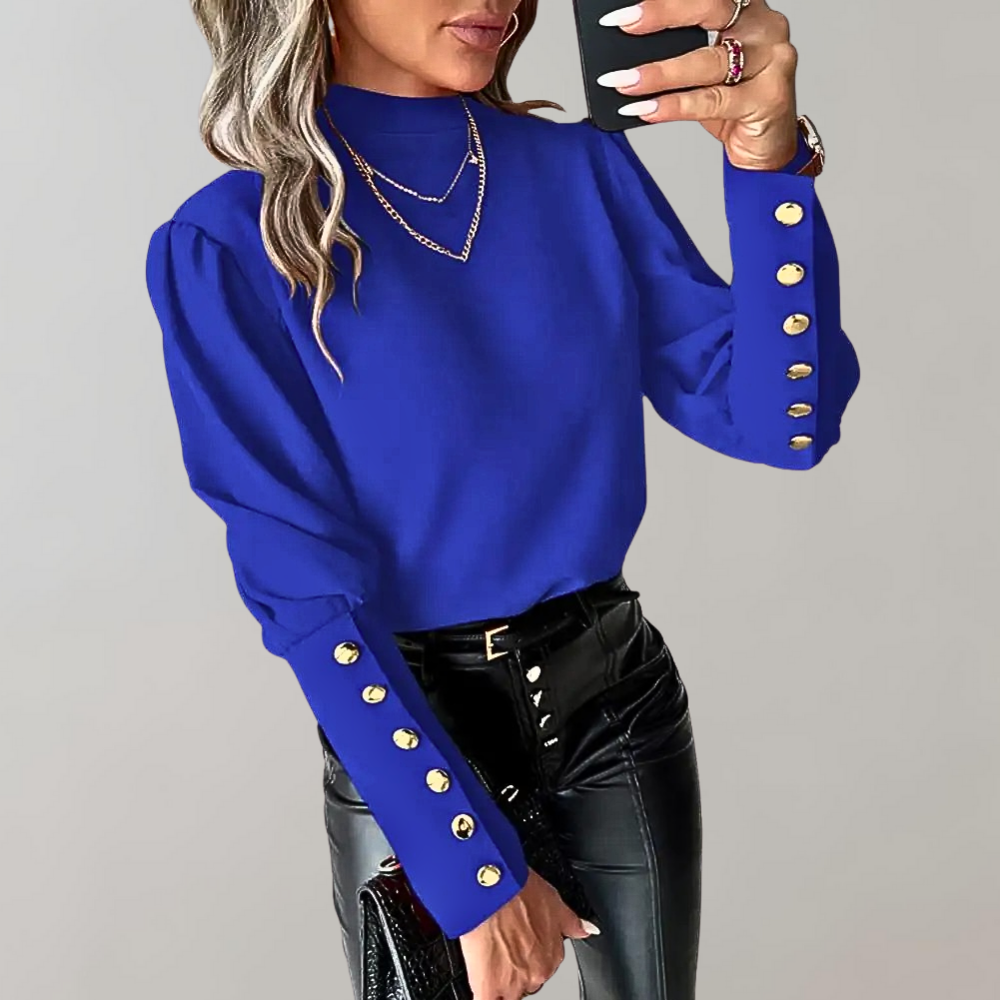 Adelina - Womens Top With Gold Button Detail