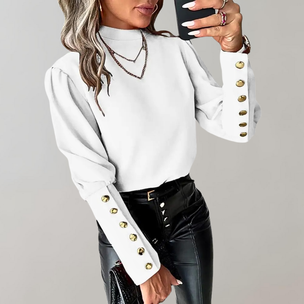 Adelina - Womens Top With Gold Button Detail