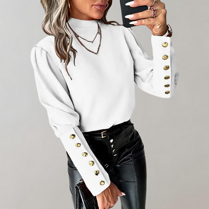 Adelina - Womens Top With Gold Button Detail