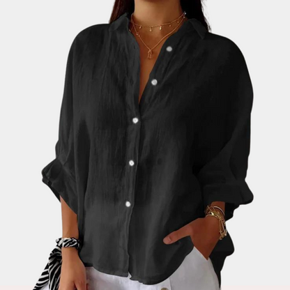 Linnen Damesblouse met Lange Mouwen en Knoopsluiting – Ysolde
