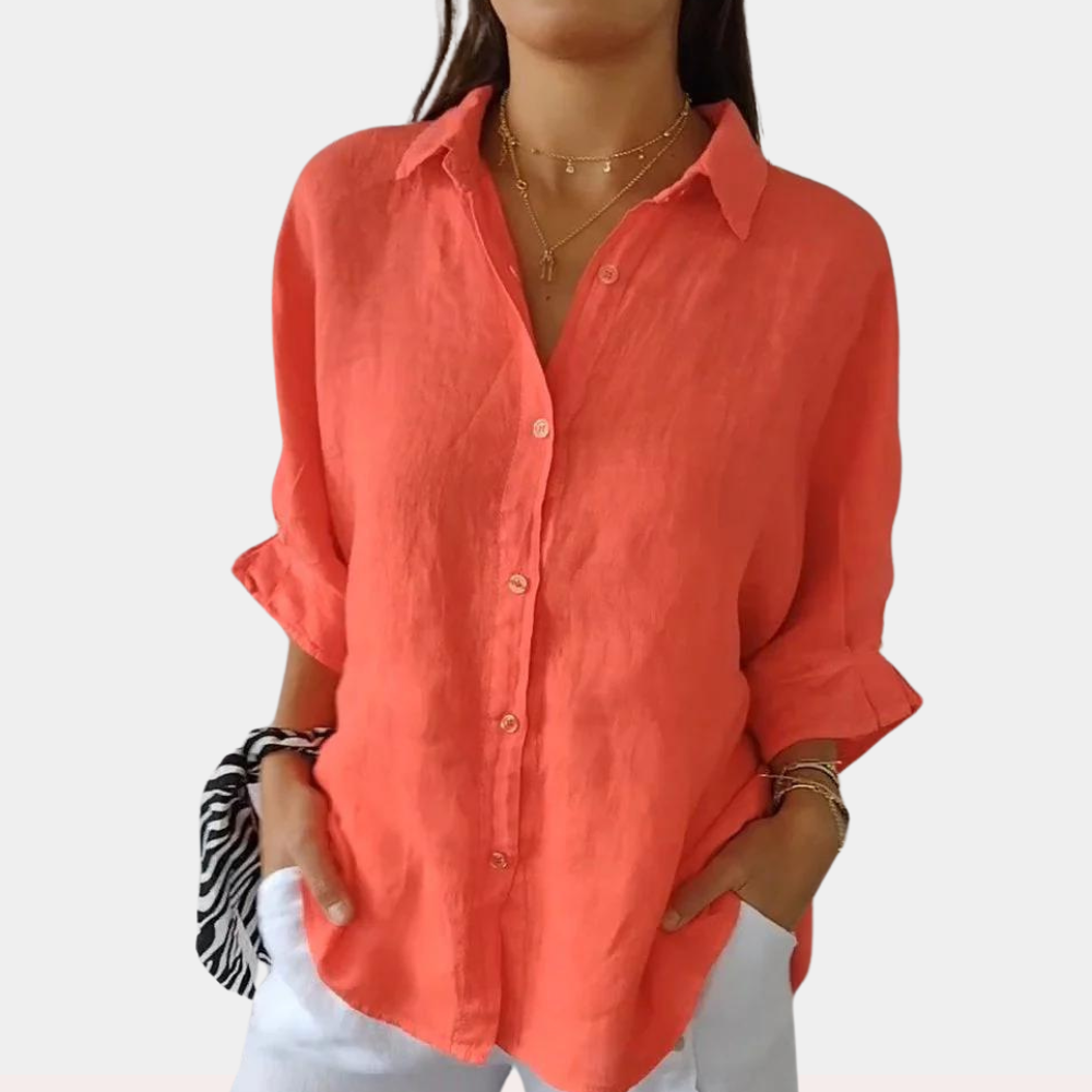 Linnen Damesblouse met Lange Mouwen en Knoopsluiting – Ysolde