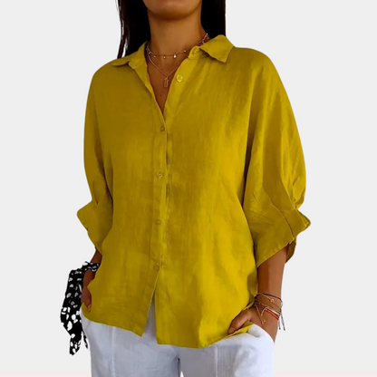 Linnen Damesblouse met Lange Mouwen en Knoopsluiting – Ysolde