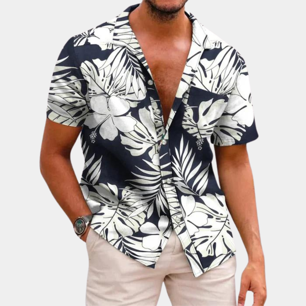 James - Kortærmet Button-Up skjorte med blomsterprint