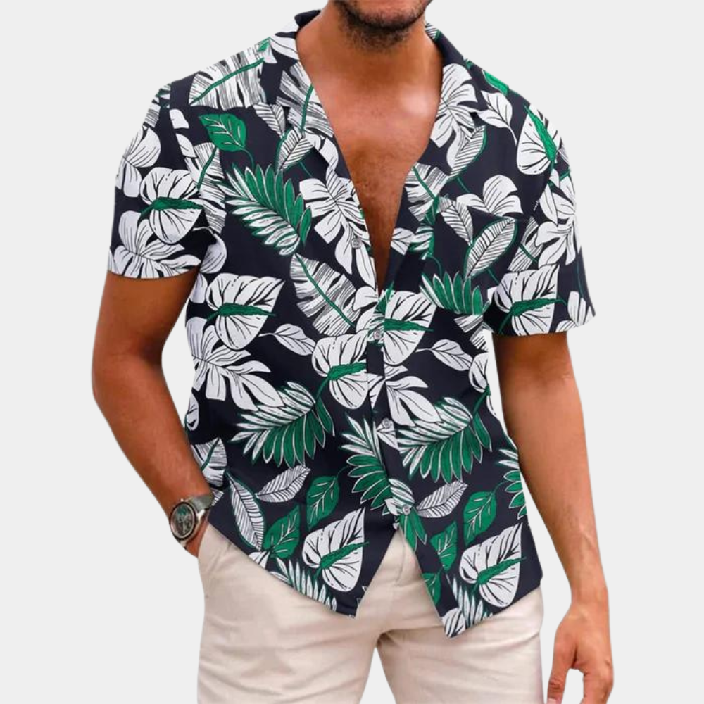 James - Kortærmet Button-Up skjorte med blomsterprint