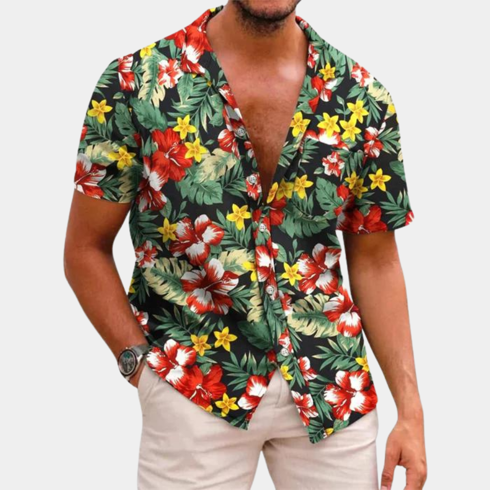 James - Kortærmet Button-Up skjorte med blomsterprint