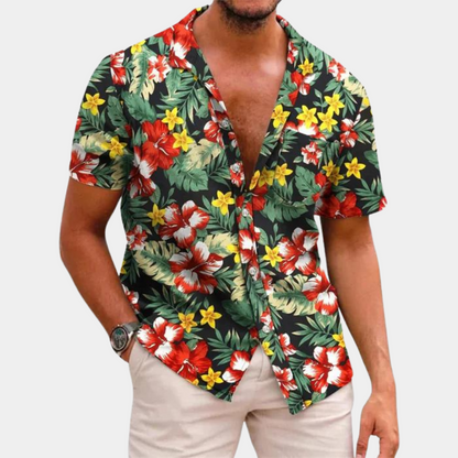 James - Kortærmet Button-Up skjorte med blomsterprint