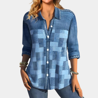 Selina | Trendy Dames Bluse med Tern, Komfortabel Løs Knapbluse til Hverdag | Skjorte dame
